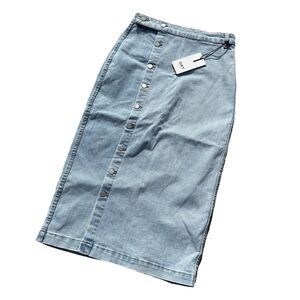 OAT New York Denim Jean Button Down Midi Skirt Classic Minimalist Size 8/29 NWT